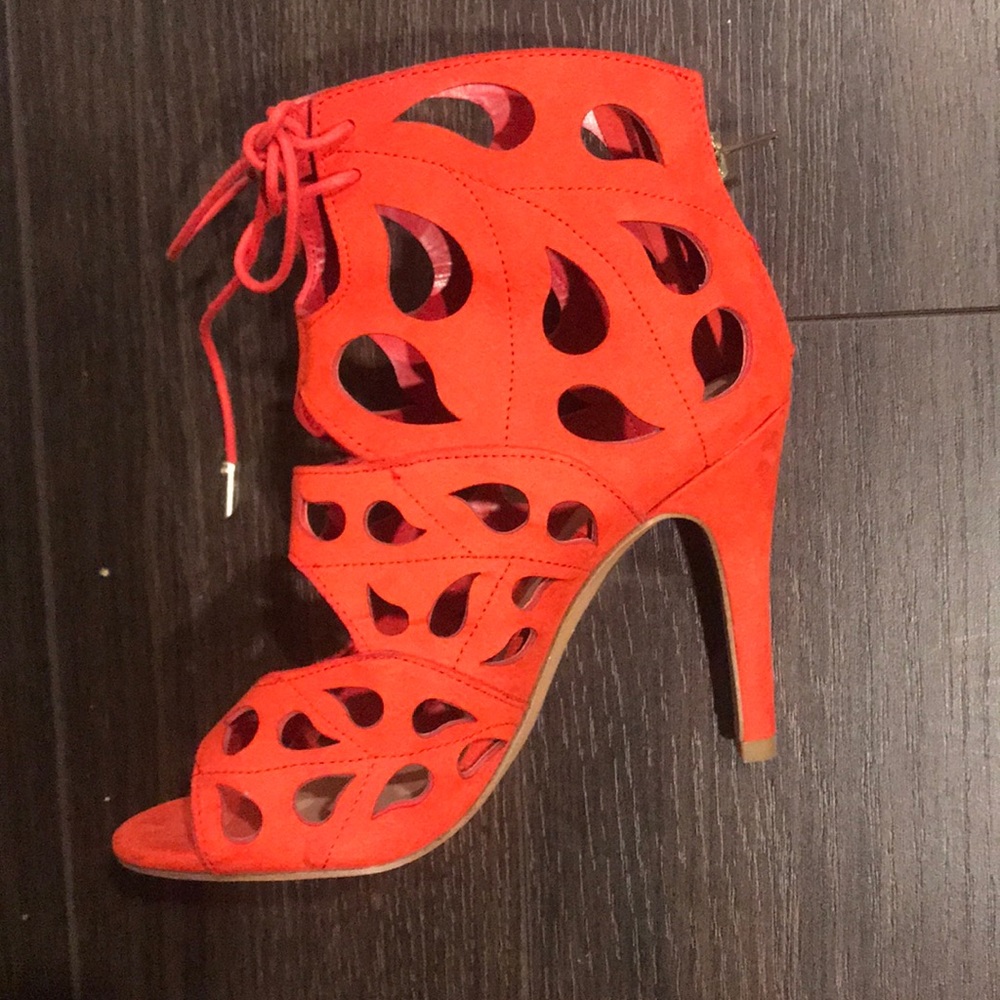 Red heels booties stilettos